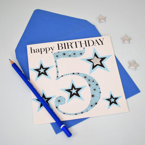 Birthday Card, Age 5 Boy, Happy 5th Birthday, Embellished with a padded star