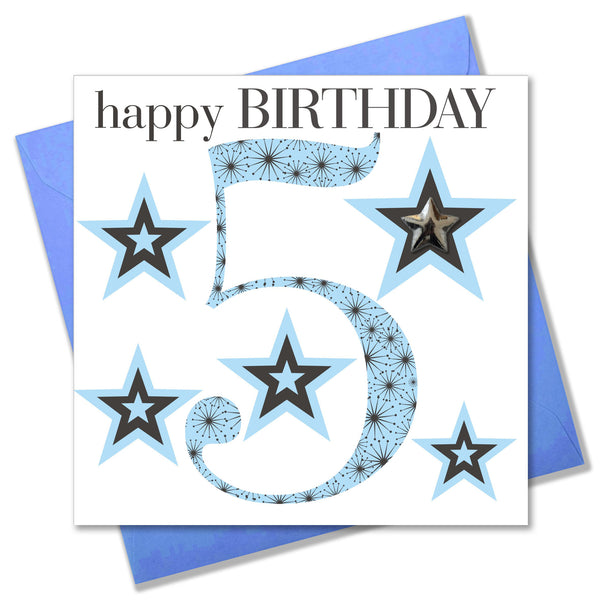 Birthday Card, Age 5 Boy, Happy 5th Birthday, Embellished with a padded star