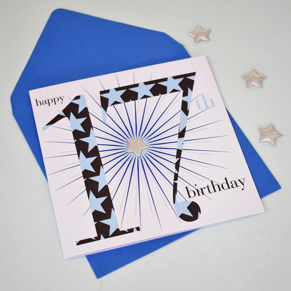 Birthday Card, Age 17 Boy, Happy 17th Birthday, Embellished with a padded star