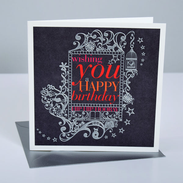 Birthday Card, Ornate Frame, Embossed and Foiled text