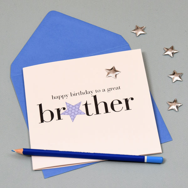 Birthday Card, Brother, Blue Stars, Embellished with a shiny padded star