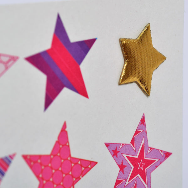 General Card Card, Pink Stars, Happy Birthday, Embellished with a padded star