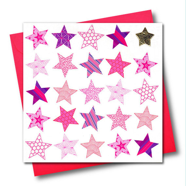General Card Card, Pink Stars, Happy Birthday, Embellished with a padded star