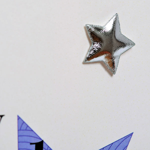 Birthday Card, Godfather, Blue Stars, Embellished with a padded star