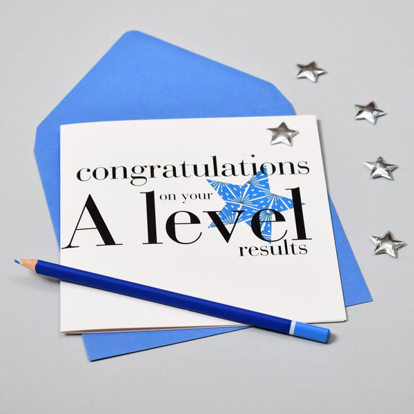 Congratulations Card, A Level results, Blue, Embellished with a padded star