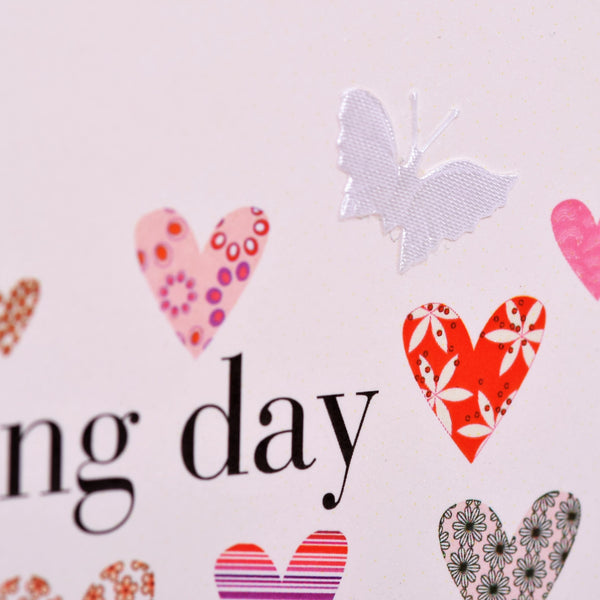 Wedding Card, Love Hearts, Eembellished with a fabric butterfly