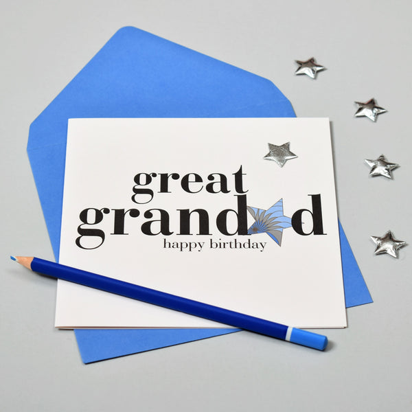 Birthday Card, Great Grandad, Blue Star, Embellished with a padded star