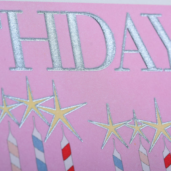 Birthday Card, Pink Cakes, Birthday Wishes, Embossed and Foiled text