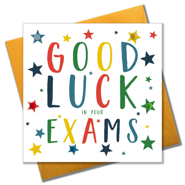 Exam Good Luck Card, Stars, Embellished with pompoms