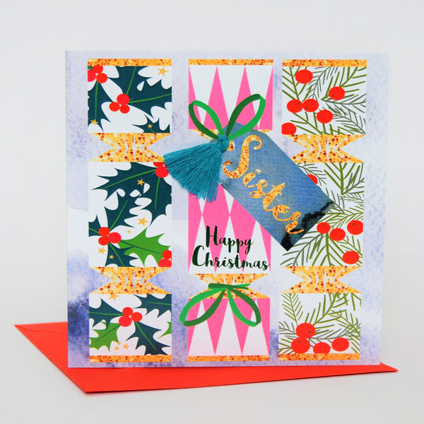 Christmas Card, Crackers, Sister, Happy Christmas, Tassel Embellished