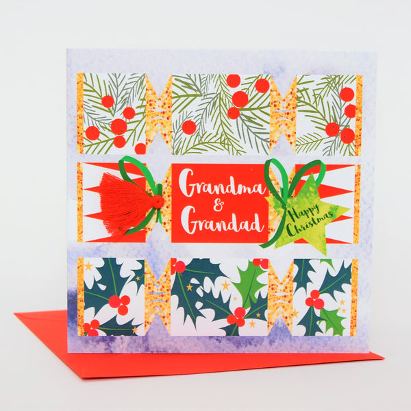 Christmas Card, Crackers, Grandma and Grandad, Tassel Embellished