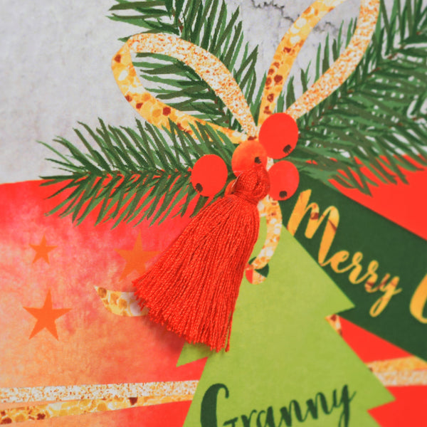 Christmas Card, Present, Merry Christmas, Granny and Grandad, Tassel Embellished