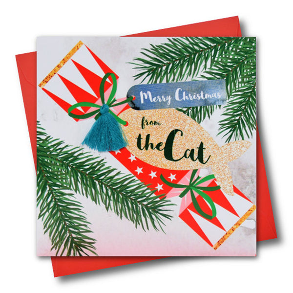 Christmas Card, Cracker and Fish Tag, from the Cat, Tassel Embellished