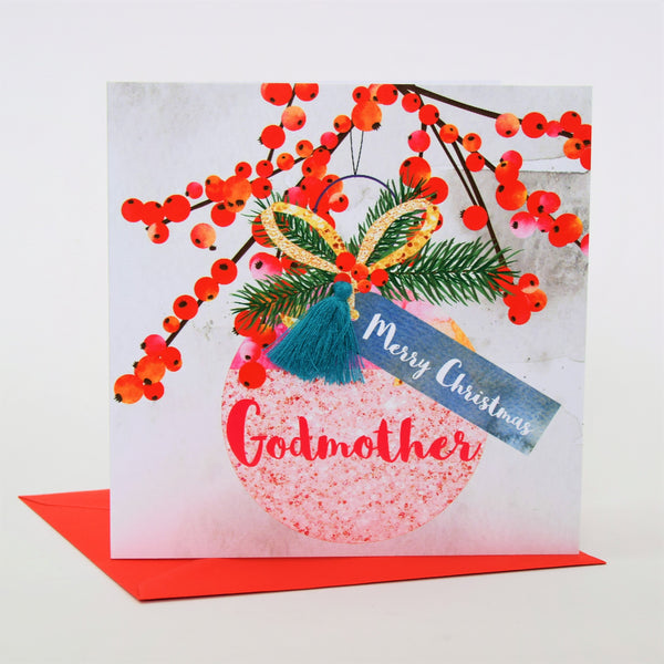 Christmas Card, Bauble, Merry Christmas, Godmother, Tassel Embellished