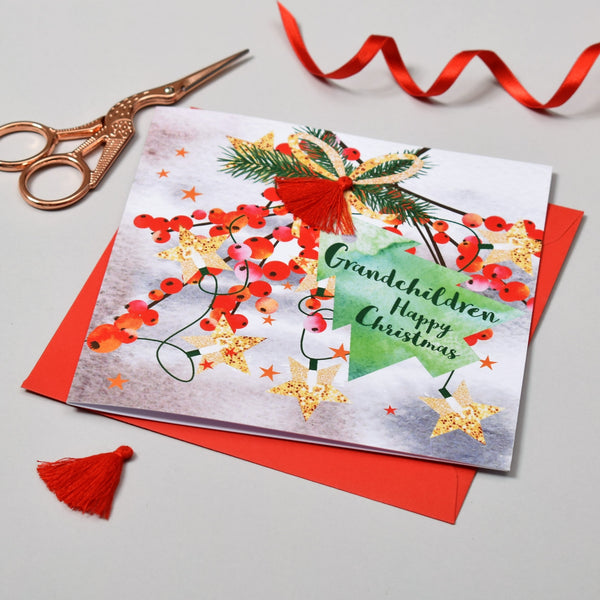 Christmas Card, Berries, Grandchildren, Happy Christmas, Tassel Embellished
