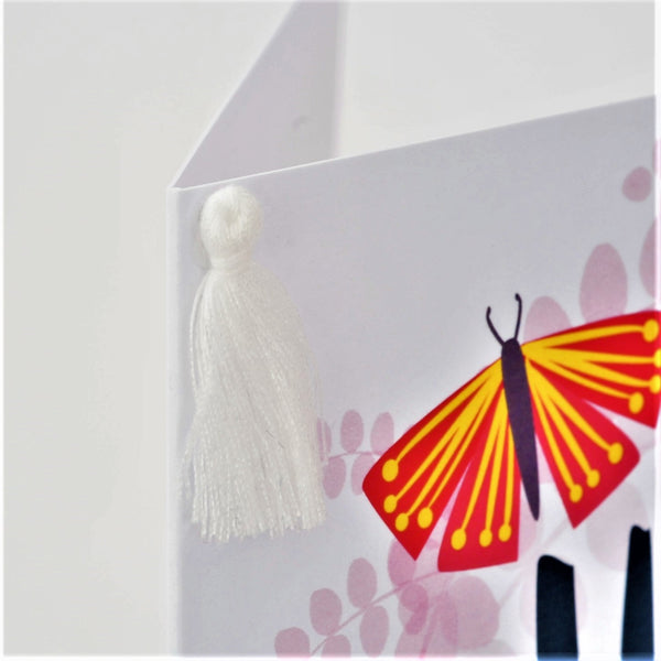 Birthday Card, Butterfly Wreath, Embellished with a colourful tassel