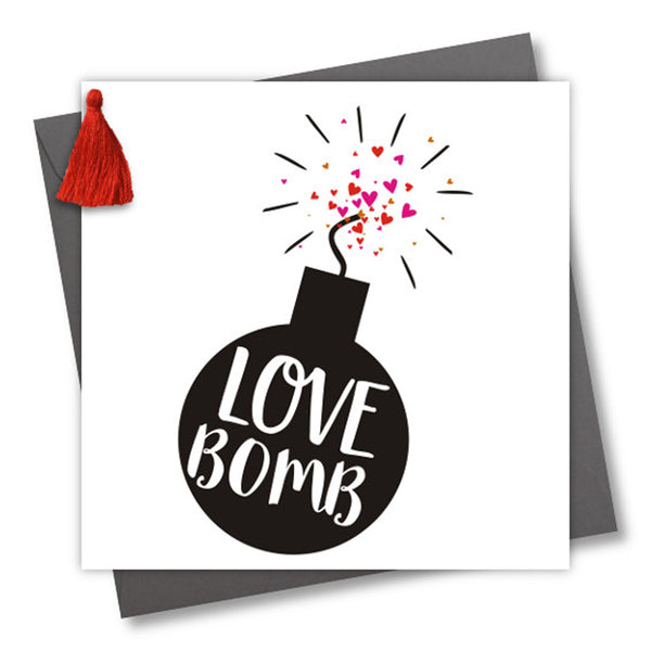 Valentine's Day Card, Bomb, Love Bomb, Embellished with a colourful tassel
