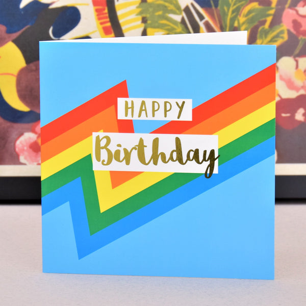 Birthday Card, Colour Bolt, Happy Birthday, text foiled in shiny gold