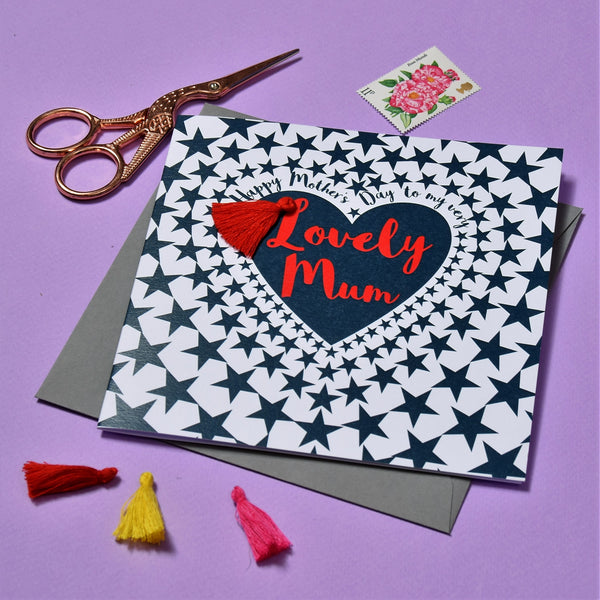 Mother's Day Card, Heart of Stars, Lovely Mum, Embellished with a tassel