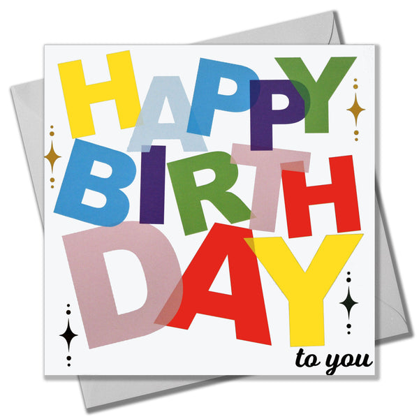 Birthday Card, Scattered letters with stars and gold foil