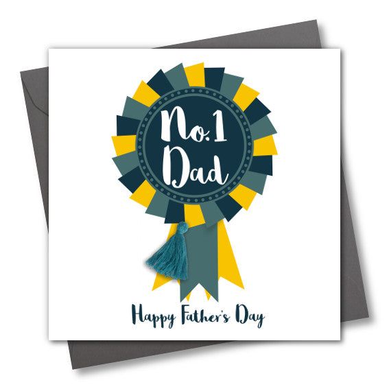 Father's Day Greeting Card, # 1 Dad Rosette, Embellished with a colourful tassel