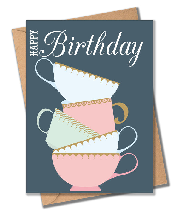 Birthday Card, Tea Cups, Happy Birthday
