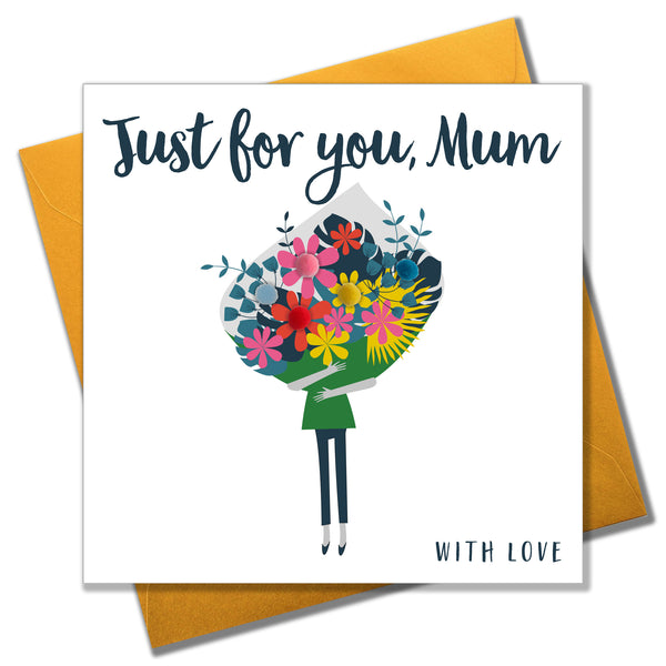Mother's Day Card, Bouquet, Mum with love, Embellished with colourful pompoms