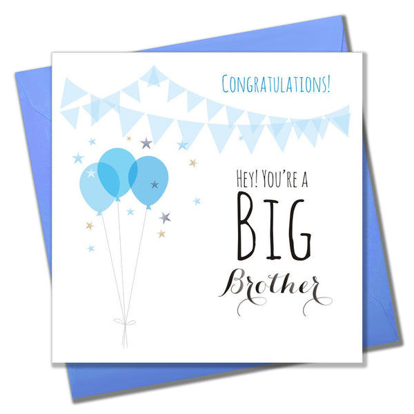 Baby Card, Blue Balloons, Congratulations! Hey! You're a Big Brother#
