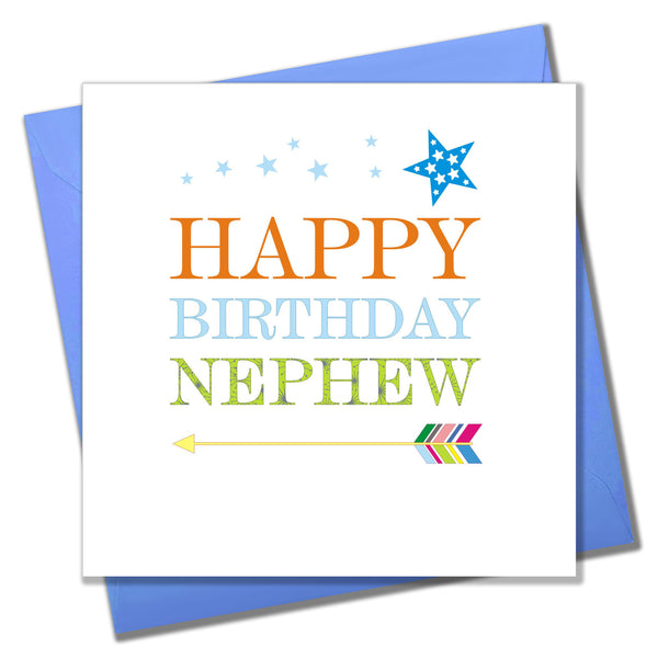 Birthday Card, Blue Stars and arrow, Happy Birthday Nephew