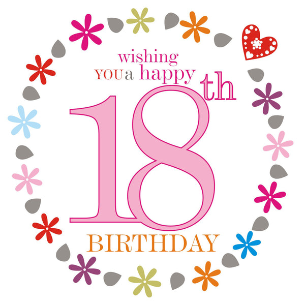 Birthday Card, Pink Age 18, wishing you a Happy 18th Birthday