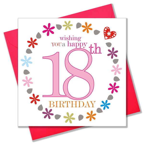 Birthday Card, Pink Age 18, wishing you a Happy 18th Birthday