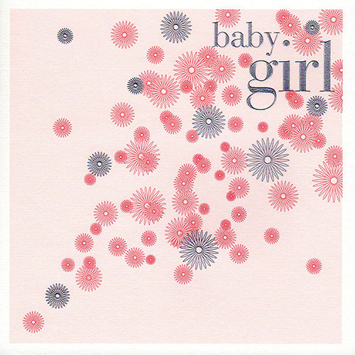Baby Card, Pink Flowers, Baby Girl, Embossed and Foiled text
