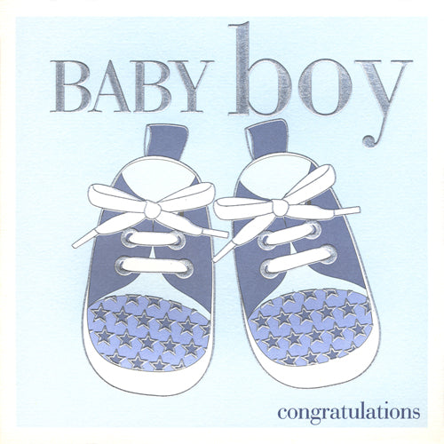 Baby Card, Blue Shoes, Baby Boy, Congratulations, Embossed and Foiled text