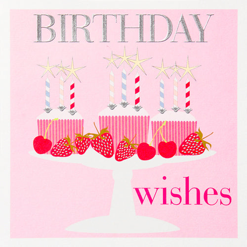 Birthday Card, Pink Cakes, Birthday Wishes, Embossed and Foiled text