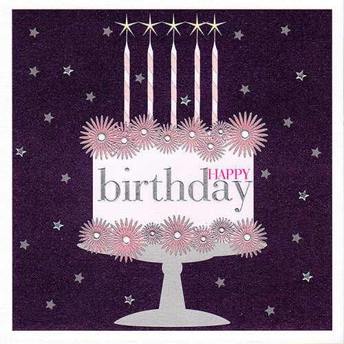 Birthday Card, Cake, Happy Birthday, Embossed and Foiled text