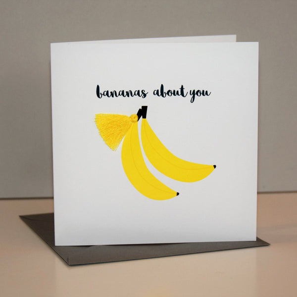 Valentine's Day Card, Bananas about you, Embellished with a colourful tassel