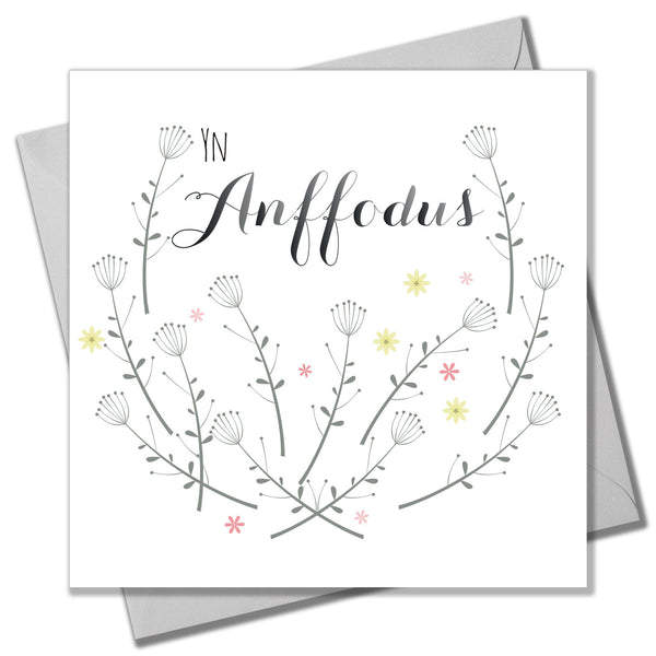 Welsh Wedding Card, Flowers, With Regret