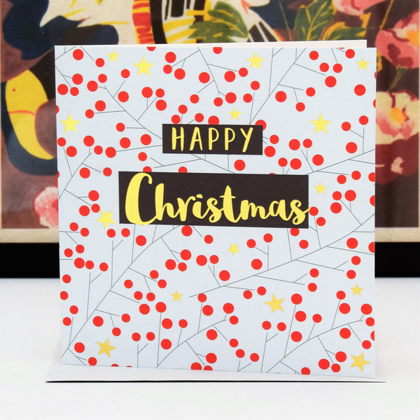 Christmas Card, Berries & Twigs, text foiled in shiny gold