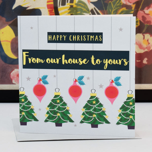 Christmas Card, From our house to yours, text foiled in shiny gold