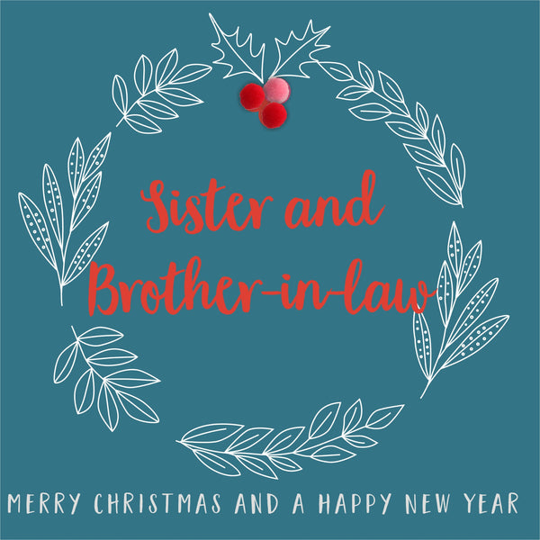 Christmas Card, Laurel wreath,  Sister and Brother-in-law, Pompom Embellished