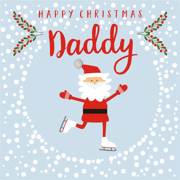 Christmas Card, Skating Santa , Happy Christmas, Daddy, Pompom Embellished
