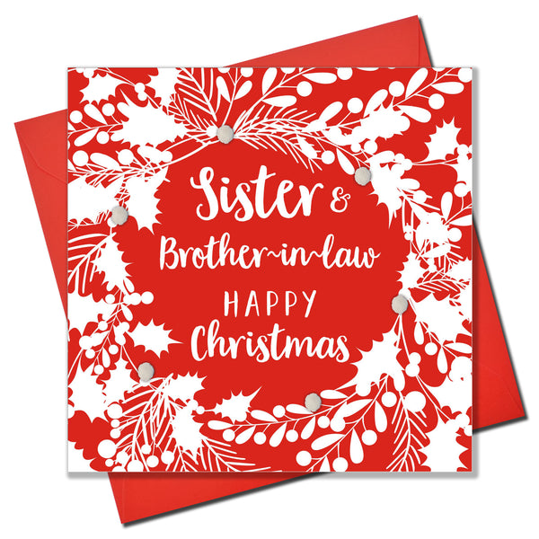 Christmas Card, White foliage, Sister and brother-in-law, Pompom Embellished