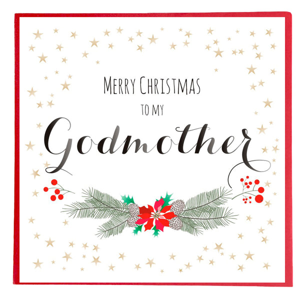 Christmas Card, Stars and Berries, Merry Christmas, Godmother