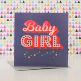 Baby Girl Card, Pink with gold stars and gold foil