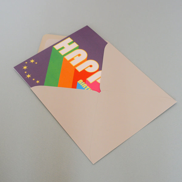 Birthday Card, Happy Birthday, Rainbow colours, with gold foil