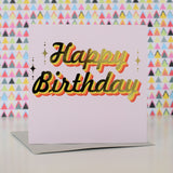 Birthday Card, Happy Birthday, Pink background and stars, with gold foil