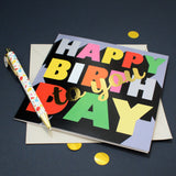 Birthday Card, Happy Birthday to you, Block of letters, with gold foil