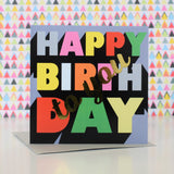 Birthday Card, Happy Birthday to you, Block of letters, with gold foil
