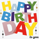 Birthday Card, Scattered letters with stars and gold foil