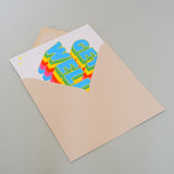 Get Well Card, Rainbow block letters and stars, with gold foil